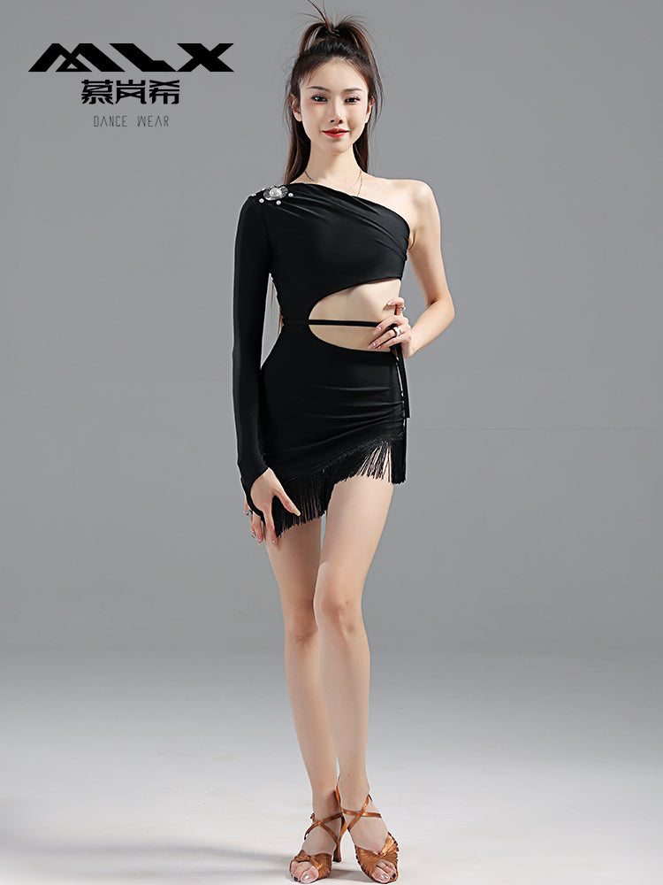 Inclined shoulder dress#6563